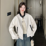 黑白撞色pu皮衣外套女2025春季新款港风又酷又飒小个子夹克上衣潮，女装短外套，浙宝152