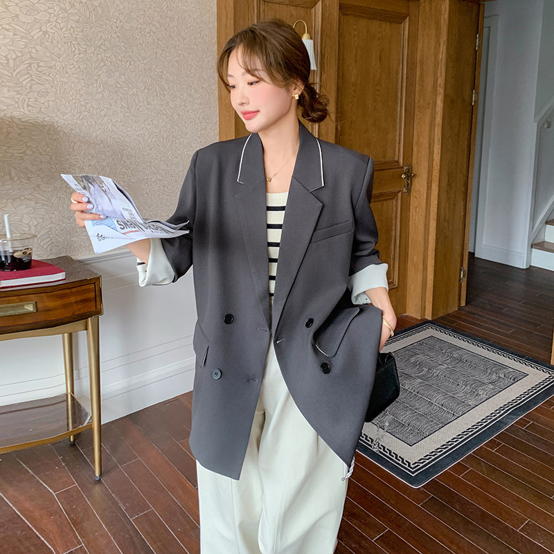 深灰色复古轻熟风高级感职业气质西服女春新款休闲显瘦小西装外套,女装西装,浙宝152