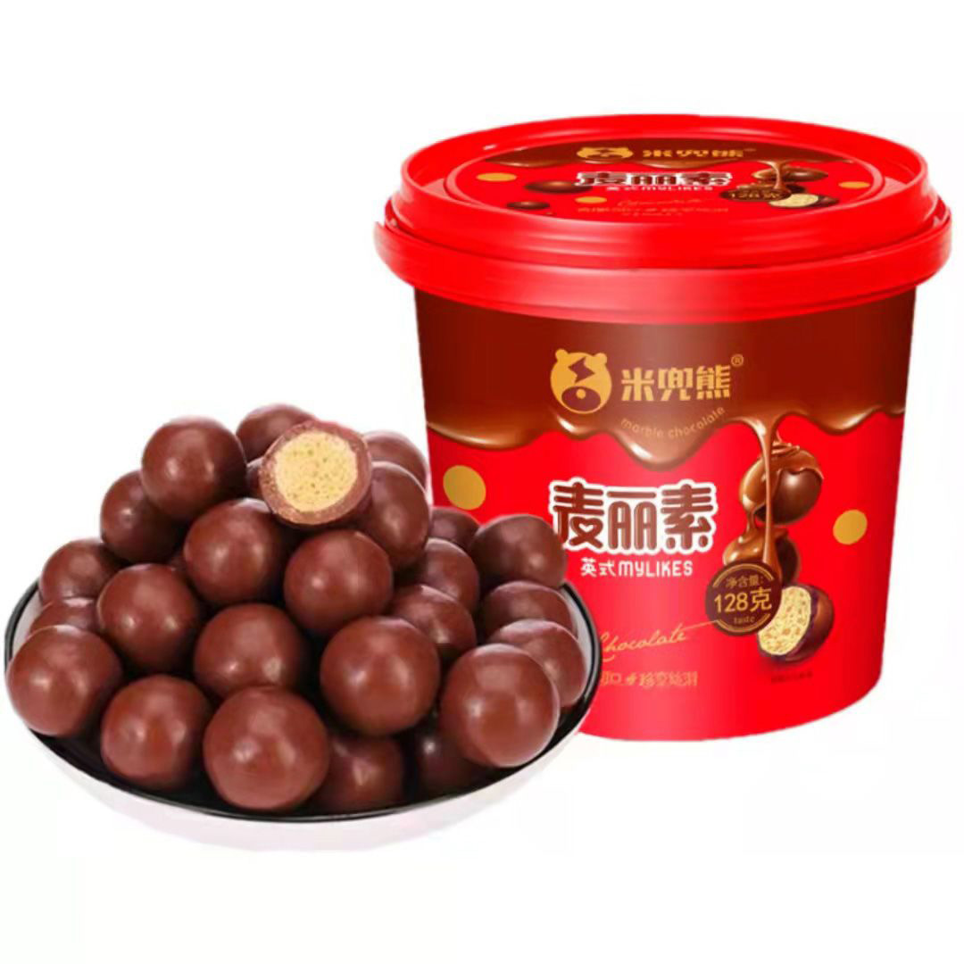 米兜熊麦丽素桶装脆芯巧克力豆休闲零食糖果独立小包装(代可可脂)