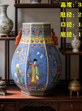 清嘉庆仿古老物件古玩收藏景德镇陶瓷双鹿尊瓶中式客厅博古架摆件