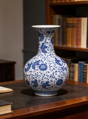 仿古手绘青花赏瓶收藏老物件景德镇陶瓷花瓶客厅博古架电视柜摆件