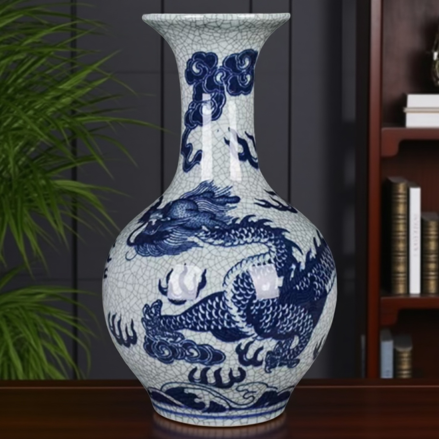 景德镇陶瓷器龙纹花瓶仿古官窑中式家居青花瓷瓶客厅电视柜装摆件