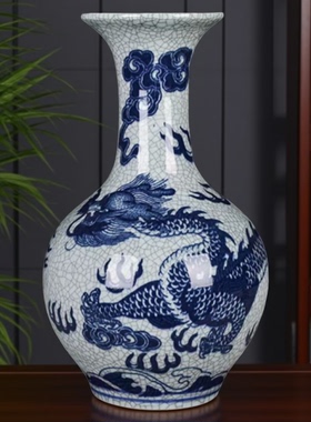 景德镇陶瓷器龙纹花瓶仿古官窑中式家居青花瓷瓶客厅电视柜装摆件