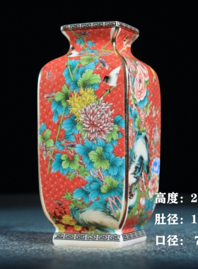 景德镇仿古乾隆官窑同款珐琅彩四方瓶仿古董花瓶中式家居装饰摆件