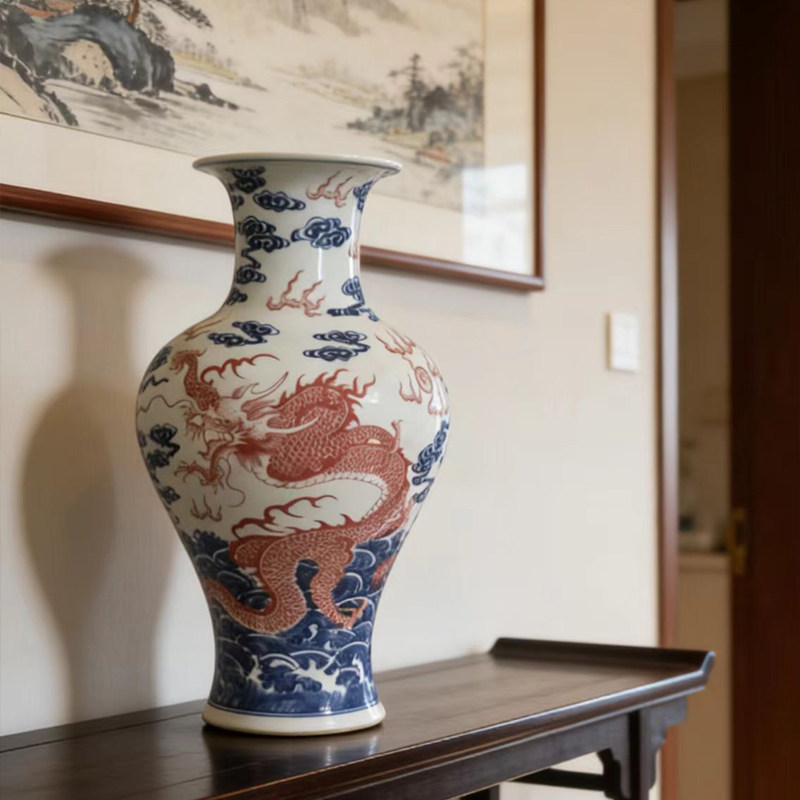 大清乾隆仿古青花老物件景德镇淘宝龙纹花瓶客厅插花电视柜摆件品