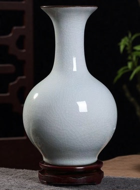 仿古官窑赏瓶景德镇陶瓷器冰裂釉开片花瓶中式客厅插花博古架摆件