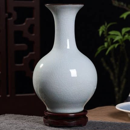 仿古官窑赏瓶景德镇陶瓷器冰裂釉开片花瓶中式客厅插花博古架摆件