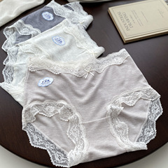 撞色云感亲肤棉磨毛内裤女中腰包臀蕾丝边短裤6711学生云朵三角裤