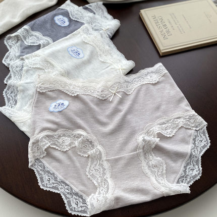 撞色云感亲肤棉磨毛内裤女中腰包臀蕾丝边短裤6711学生云朵三角裤