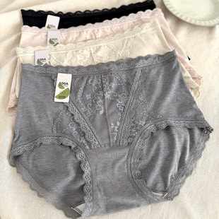 新品莫代尔1366蕾丝花边女内裤中高腰包臀透气三角裤波浪边白色裆
