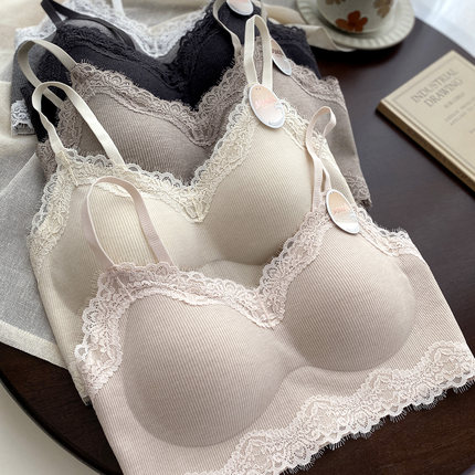 秋冬新品奶绒衣法式蕾丝磨毛软支撑文胸内衣5021细带套头固定美背