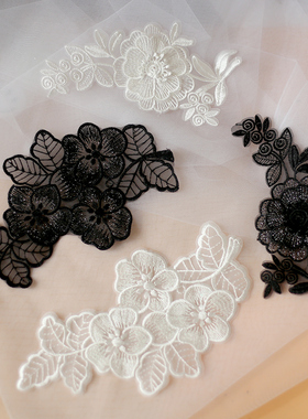 大号蕾丝布贴花朵手缝窗帘蚊帐贴时尚欧根纱衣服裙子装饰修补丁贴