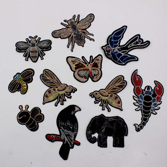 羽绒服布贴补丁贴衣服裤子装饰修补破洞贴高级牙刷绣蜜蜂刺绣贴布