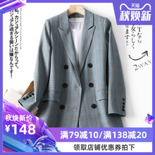时尚 宽松休闲英伦风小西服薄 韩版 外套女2019春秋季 格子小西装 新款