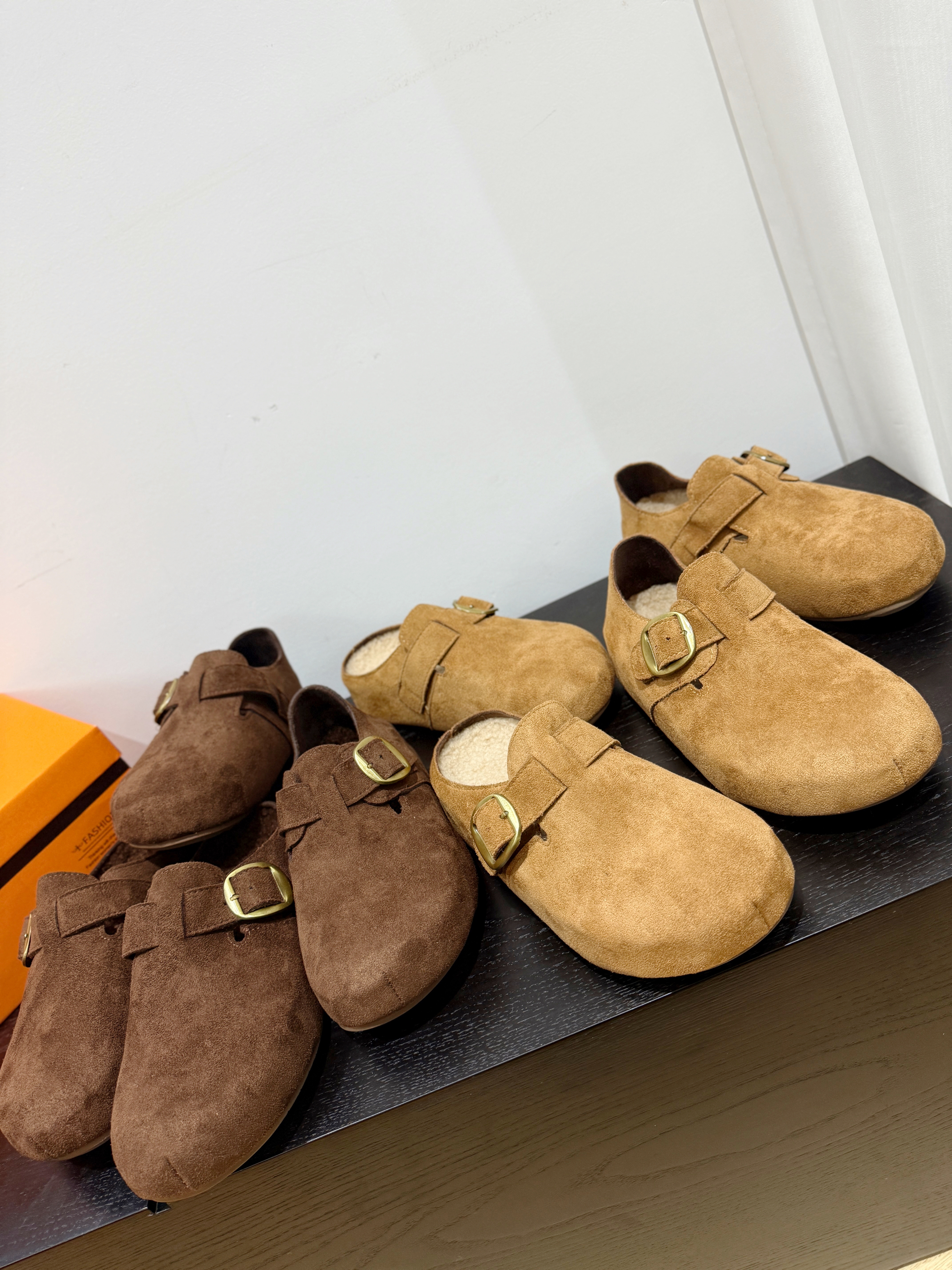 来捡漏了秋冬季加绒一脚蹬勃肯鞋女鞋厚底增高加绒保暖女士懒人鞋