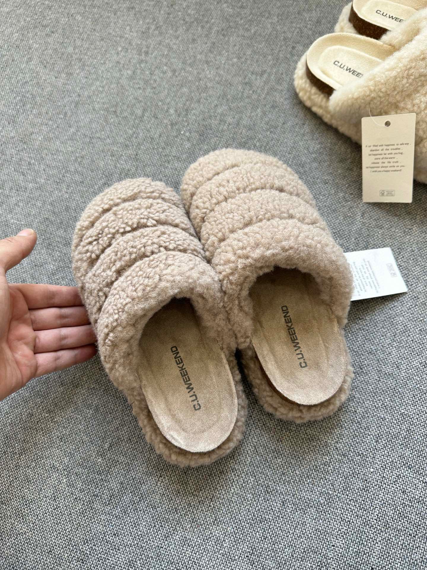 外贸意大利新款冬季女勃肯毛绒棉拖鞋居家外穿厚底保暖懒人鞋女鞋