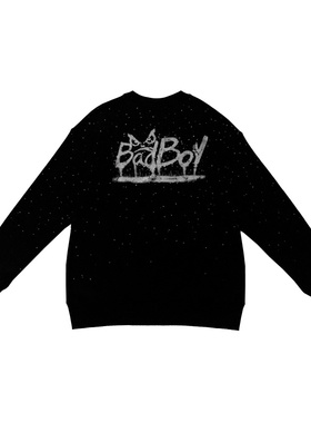 BOY美式复古字母印花圆领卫衣男烫钻宽松长袖百搭潮男