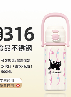 水杯女新款2025高颜值保温杯可爱风带吸管学生党316不锈钢小杯子