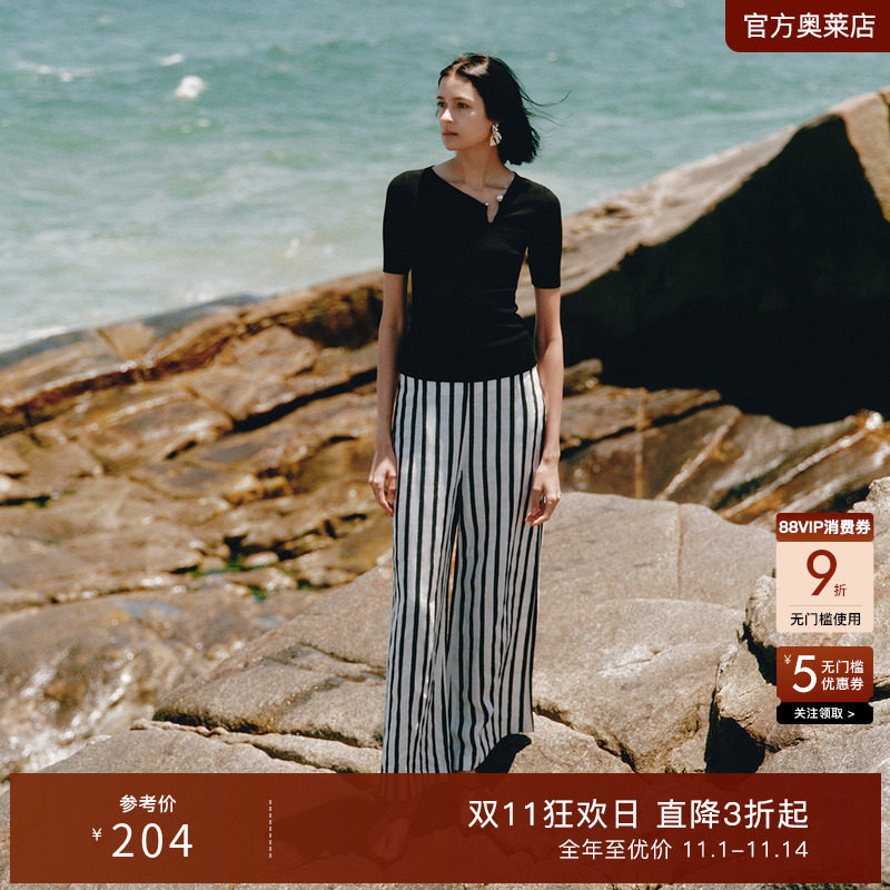 艾诺丝雅诗莱赛尔珍珠扣袢套头短袖毛针织衫上衣女夏新品30428172