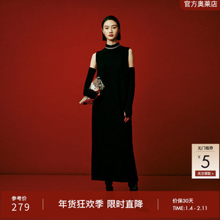 艾诺丝雅诗100%绵羊毛半高领无袖针织连衣裙女圣诞宴会冬31219880