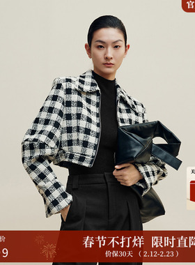 ARIOSE & YEARS15.6%绵羊毛短款小个子棋盘格外套女冬季30931037