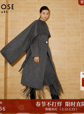 ARIOSE 100%绵羊毛设计感呢大衣女2024冬季披肩外套31112340