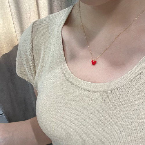 日系小爱心项链女红色桃心型小巧精致镶嵌高级mini精致叠戴锁骨链
