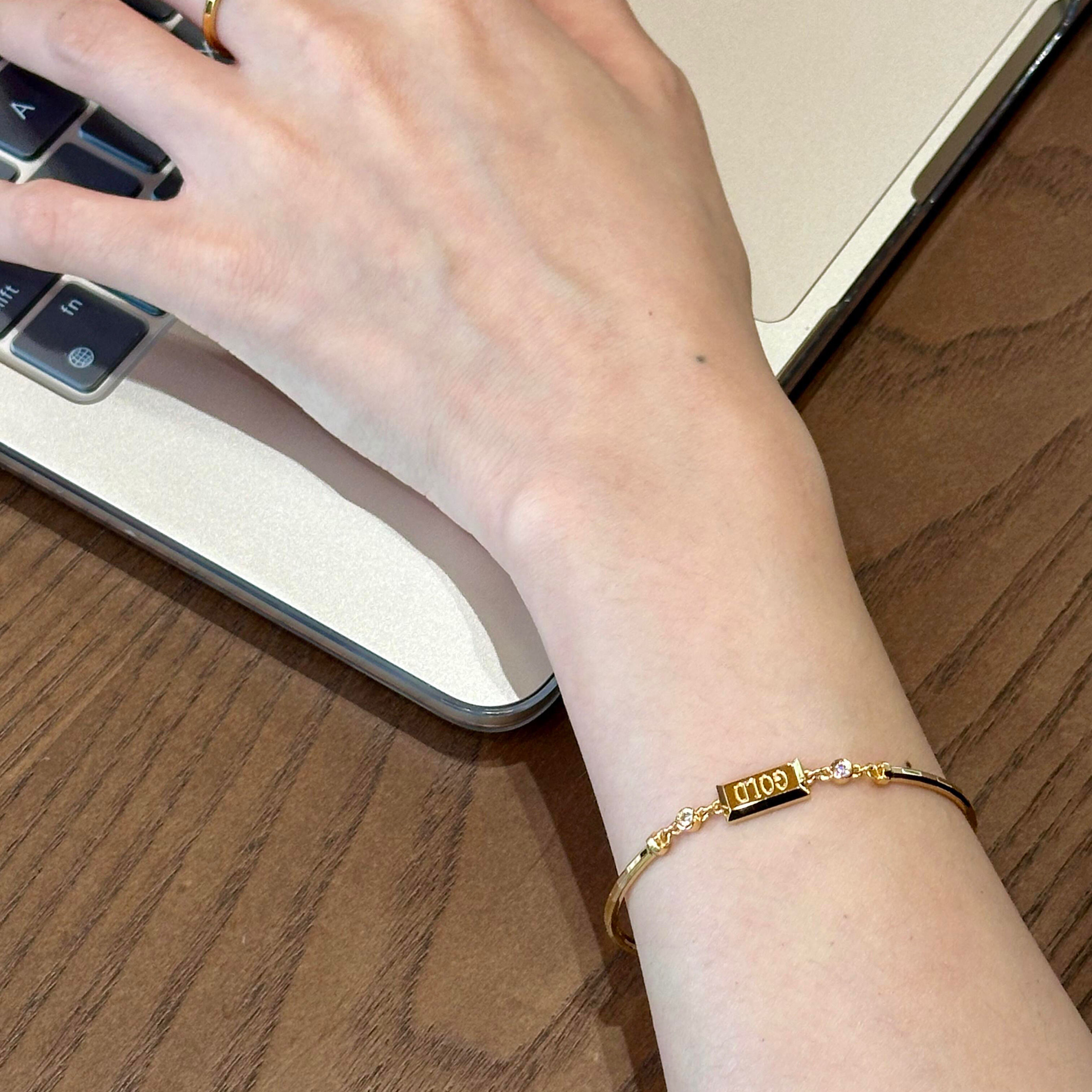 法国设计师款光圈车花圆珠手镯18K包金素圈光面活口手环金条富有