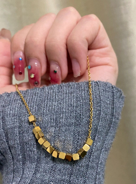 古风中国风碎金小方块项链锁骨链