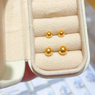 防过敏5G极光金珠耳钉18K包金小豆豆金豆子日常通勤养耳洞不掉色