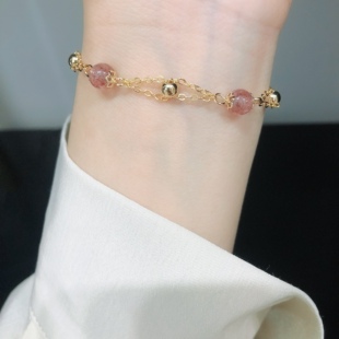 原创设计纯手作精致14K包金小金豆草莓晶水晶手链闺蜜生日礼物女