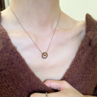 韩系网红18K包金项链环环相扣小钻双环极细气质简约锁骨链礼物女