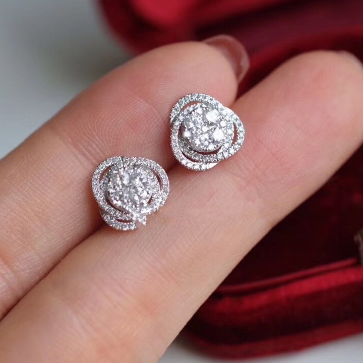 银针镀真金花朵围钻钻石耳钉超闪名媛公主气质简洁百搭耳饰送女友