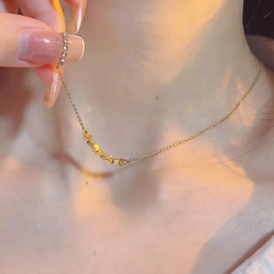 仿黄金八方来财小碎金小方糖项链轻奢小众高级感锁骨链2025年新款