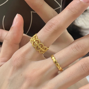 中世纪典雅宫廷风~前卫宽版戒指组合低调奢华不怕水指环开口款