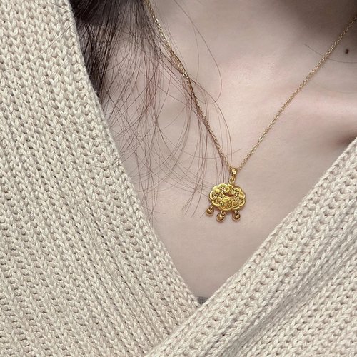 经典款自制磨砂如意锁项链