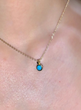 简约的美~低调不张扬一颗蓝色松石通体纯银镀金项链颈链精致洋气