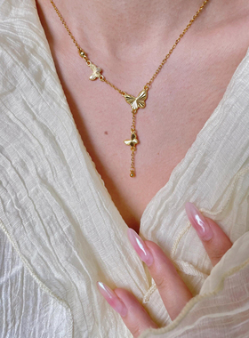 名媛气质新款爆款蝴蝶结金珠项链手链女越南沙金仿真金轻奢高级感