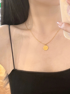 早期香港福气硬币包边吊坠小众中古复古圆牌金币手作项链钛钢链条