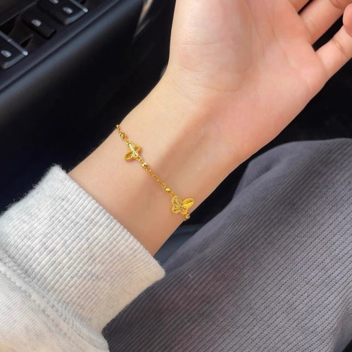 18k包金镭射蝴蝶手链女2025年新款古法金时尚精致高级首饰送女友