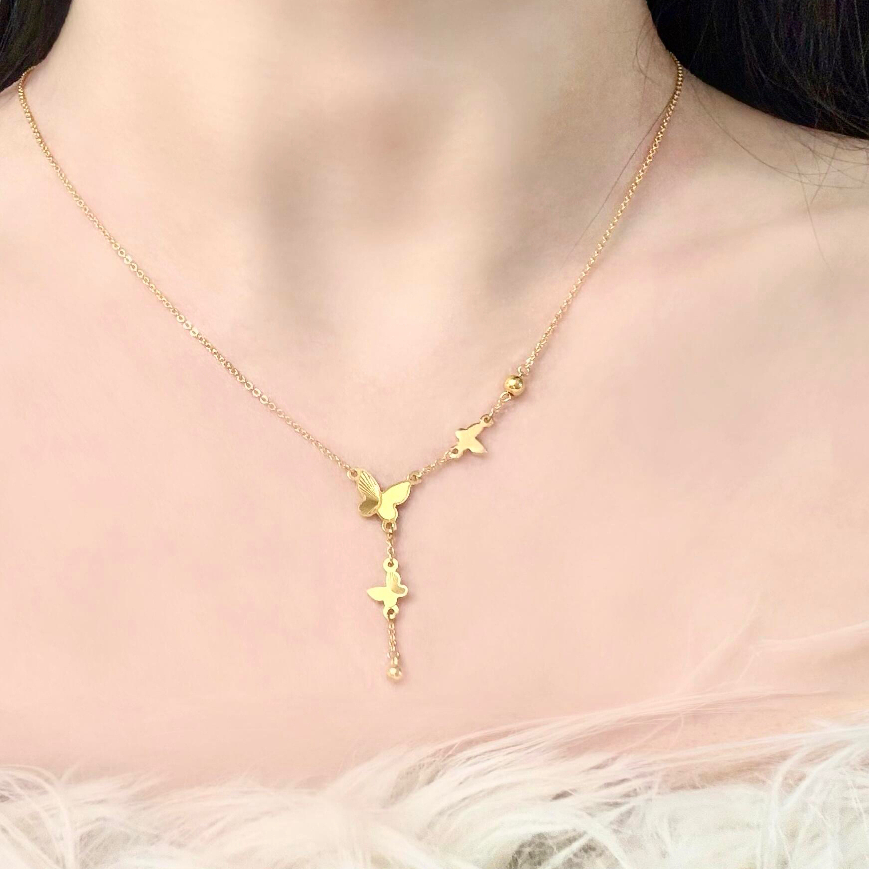 氛围感靓妹~仿真黄金流苏蝴蝶项链不掉色新中式禅意幻影长款锁骨