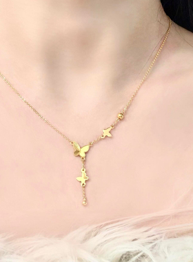 氛围感靓妹~仿真黄金流苏蝴蝶项链不掉色新中式禅意幻影长款锁骨