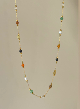 微镶锆石多彩巧克力豆项链立体糖果造型链条时尚叠戴出街吸睛神器