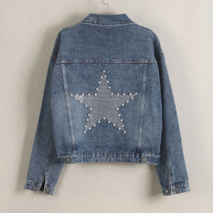 休闲外搭复古大码 韩版 上衣五角星钉珠 春秋宽松新款 牛仔外套女短款