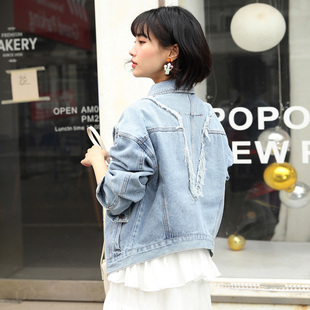 潮学生原宿BF上衣毛须9937 宽松春秋韩版 新款 百搭牛仔外套女装
