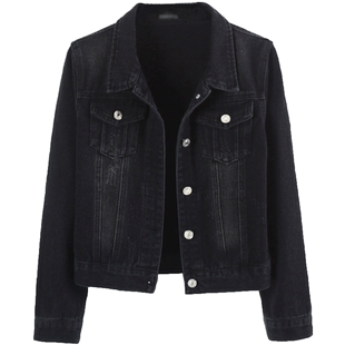 牛仔外套女短款高腰修身新款显瘦学生九分袖春秋黑色牛仔服上衣4