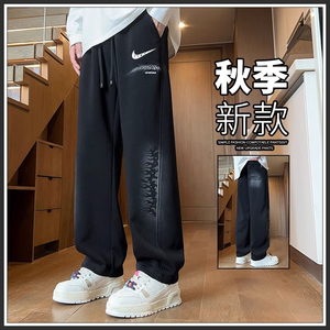 耐克顿针织卫裤男士纯棉秋季新款时尚休闲裤宽松直筒潮流运动裤男