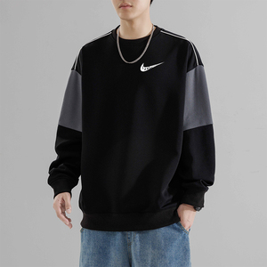 耐克顿运动卫衣男士秋季薄款圆领长袖T恤青少年宽松打底衫上衣潮