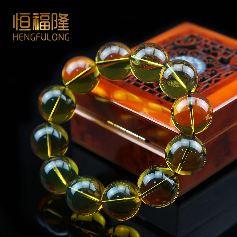 恒福隆天然墨西哥蓝珀手串男士单圈霸气手链净水无暇圆珠琥珀佛珠