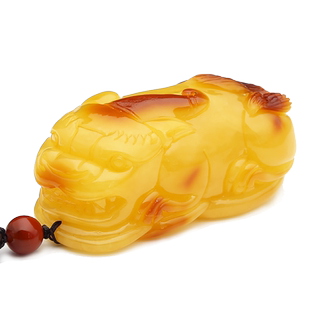 恒福隆天然蜜蜡貔貅吊坠男款原矿正品老鸡油黄琥珀毛衣项链女